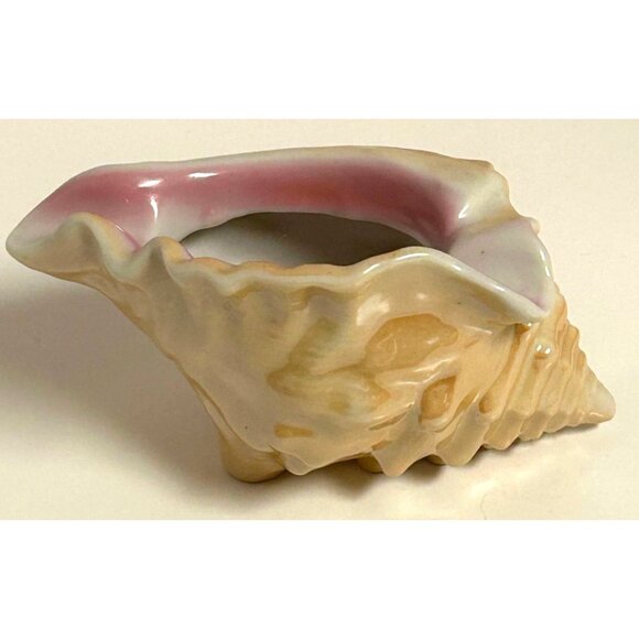 Vintage Shell-Shaped Porcelain Planter By Lefton - 5" Peach & Pink Beachy Decor - Picture 6 of 7